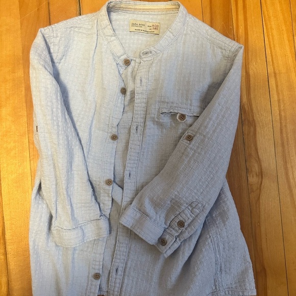 Zara Boys Mandarin Collar Light Blue Button-Up Shirt Size 9/10 - Picture 1 of 2